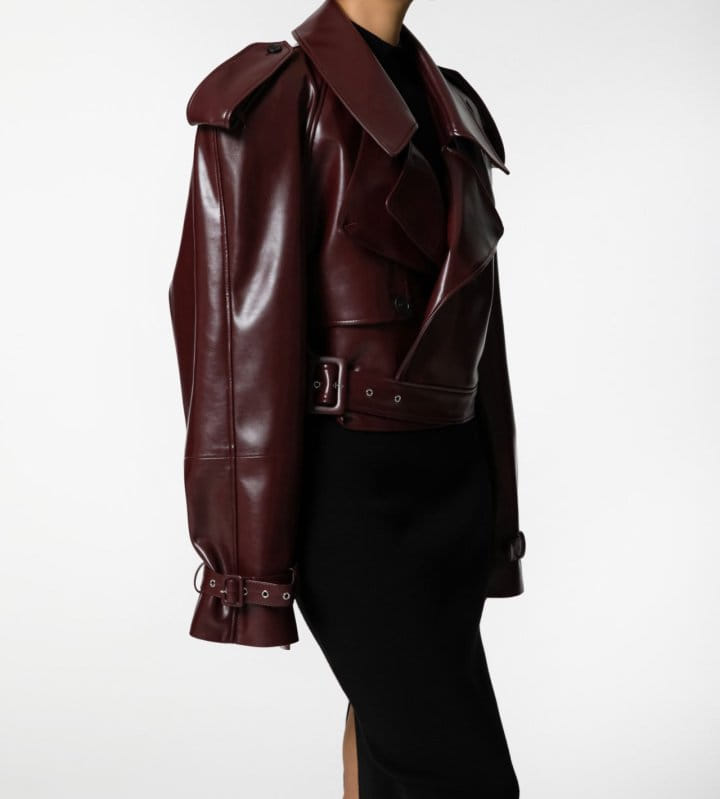 Paper Moon - Korean Women Fashion - #momslook - belted buckle detail chunky cropped leather trench jacket - 11