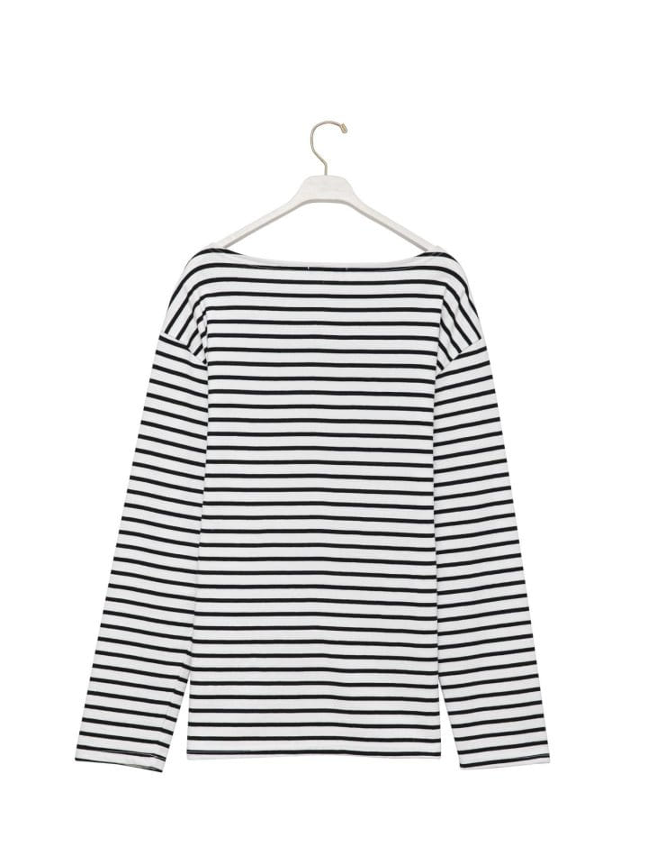 Paper Moon - Korean Women Fashion - #momslook - boyfriend fit striped boatneck t ~ shirt - 10