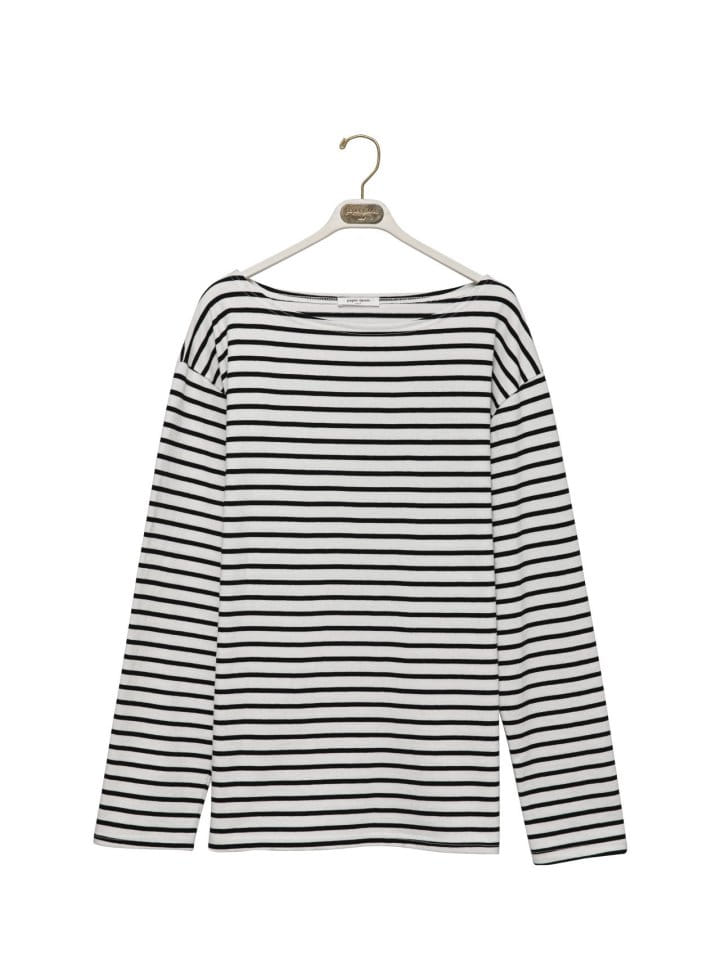 Paper Moon - Korean Women Fashion - #momslook - boyfriend fit striped boatneck t ~ shirt - 9