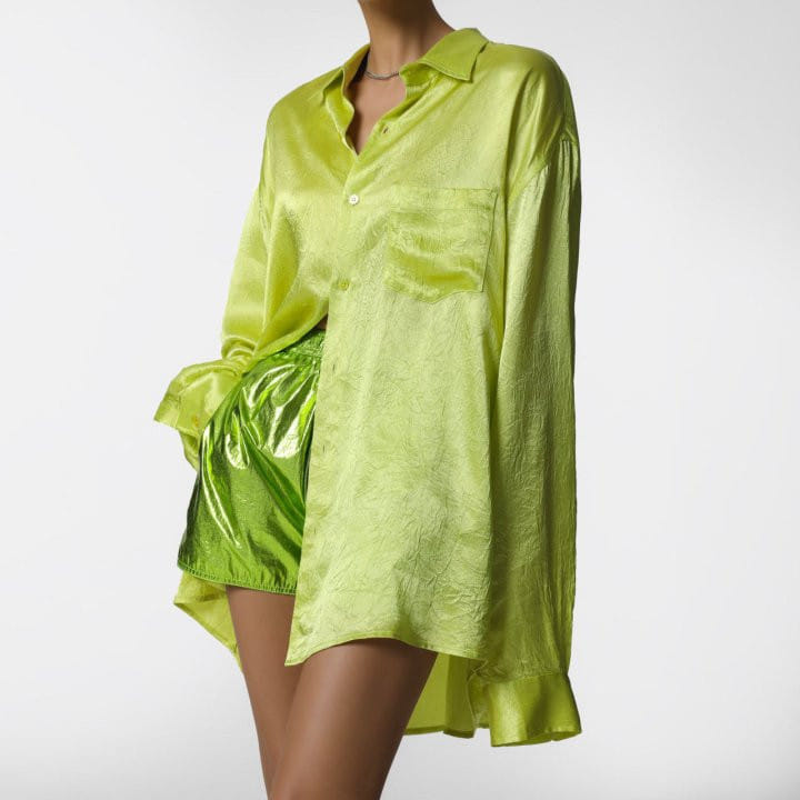 Paper Moon - Korean Women Fashion - #momslook - oversized wrinkle silky button down shirt - 7