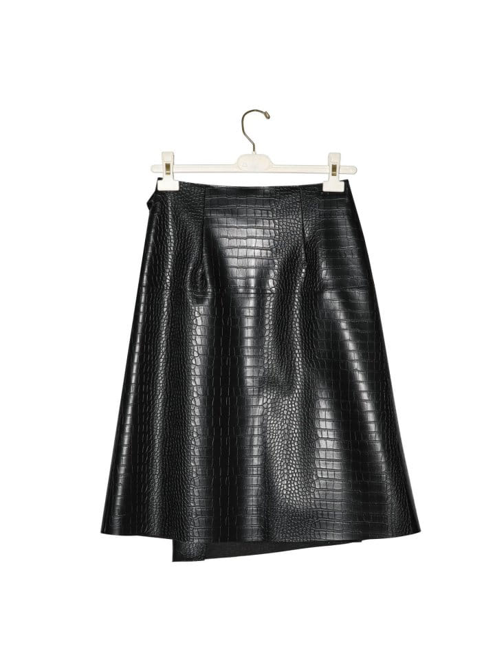 Paper Moon - Korean Women Fashion - #momslook - croco leather midi flared skirt - 6