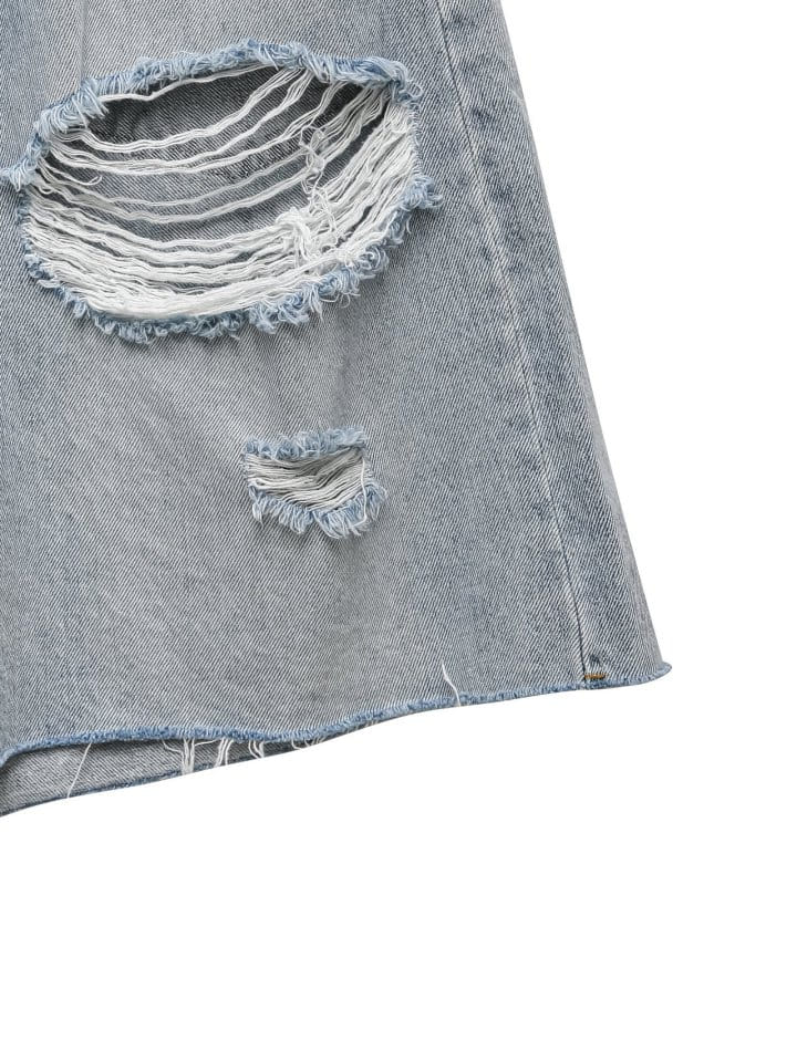 Paper Moon - Korean Women Fashion - #momslook - destroyed bermuda denim jeans - 9