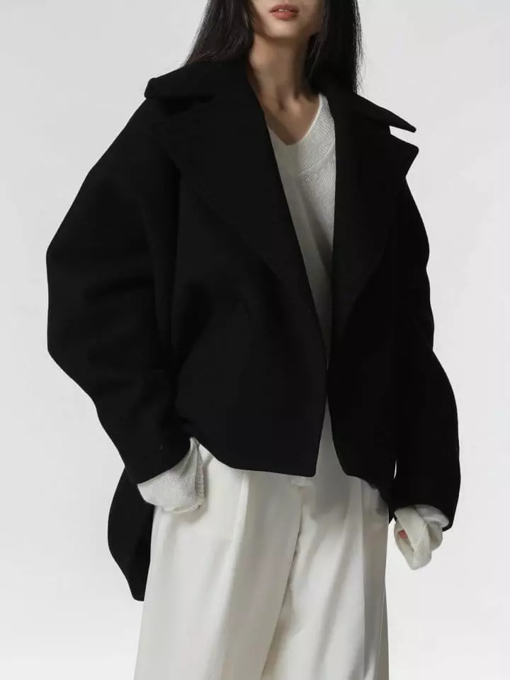 LUX oversized wool cocoon pea coat KKAMI