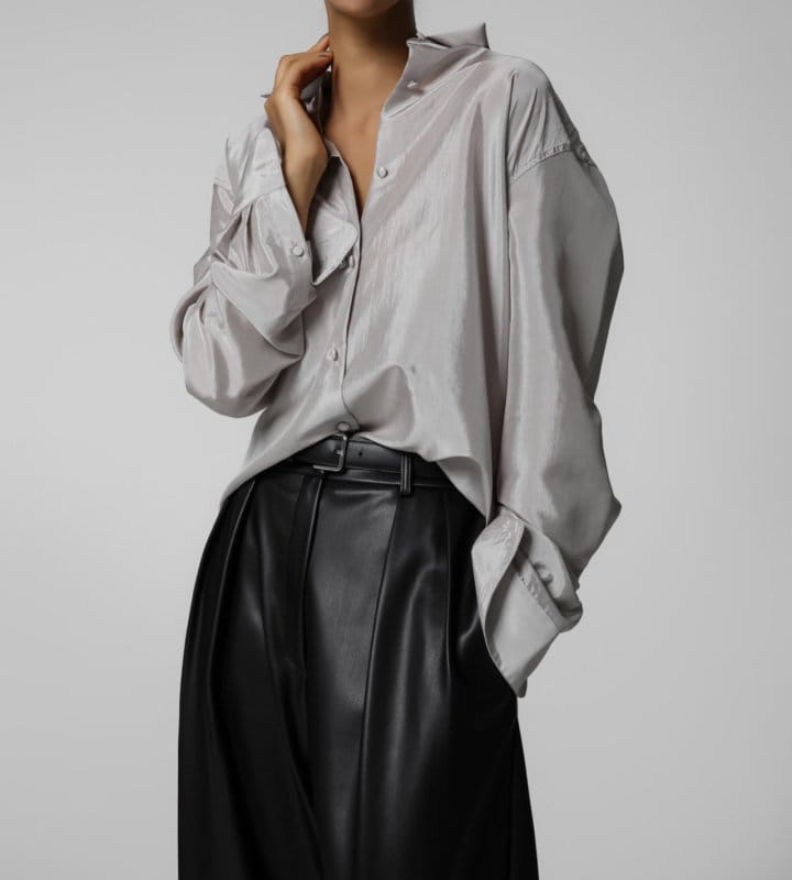 Paper Moon - Korean Women Fashion - #womensfashion - silky texture bean button down down blouse - 4