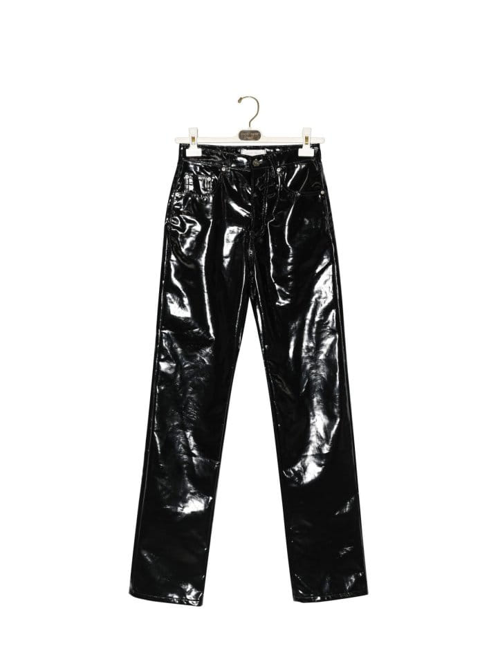 Paper Moon - Korean Women Fashion - #womensfashion - patent vegan leather coated straight pants - 4