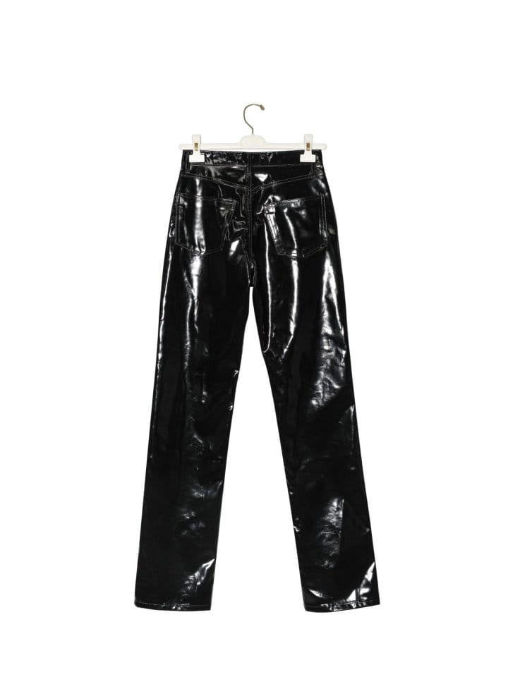 Paper Moon - Korean Women Fashion - #vintagekidsstyle - patent vegan leather coated straight pants - 5