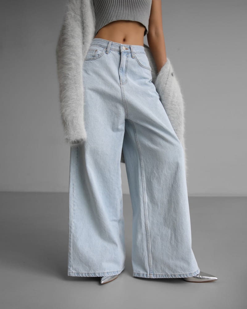 Paper Moon - Korean Women Fashion - #womensfashion - iced blue wide leg flared denim jeans