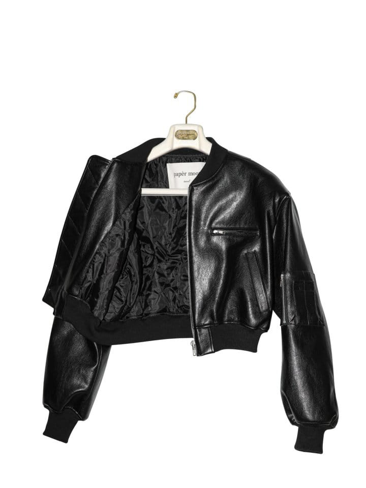 Paper Moon - Korean Women Fashion - #womensfashion - vegan leather cropped full ~ up bomber jacket - 9