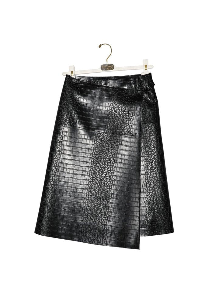 Paper Moon - Korean Women Fashion - #womensfashion - croco leather midi flared skirt - 5