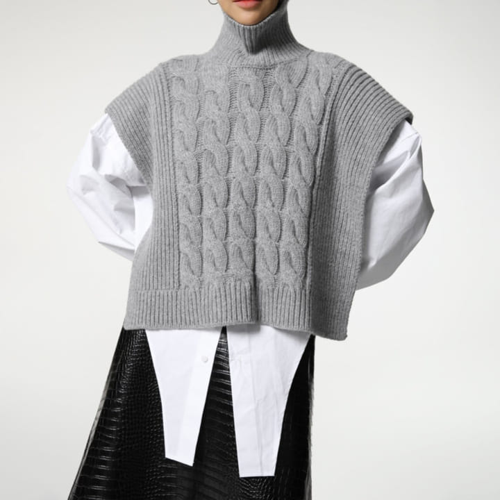 Paper Moon - Korean Women Fashion - #womensfashion - twisted chunky detail turtleneck knit cape top - 7