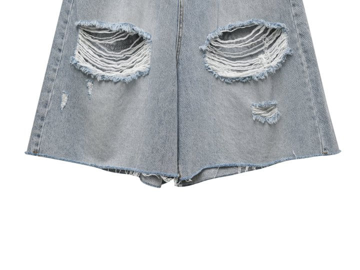 Paper Moon - Korean Women Fashion - #womensfashion - destroyed bermuda denim jeans - 8