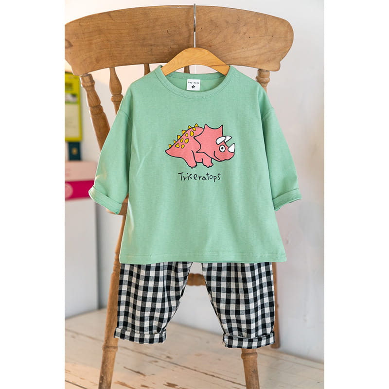 Raykids - Korean Children Fashion - #littlefashionista - Three Dino Check Top Bottom Set - 2