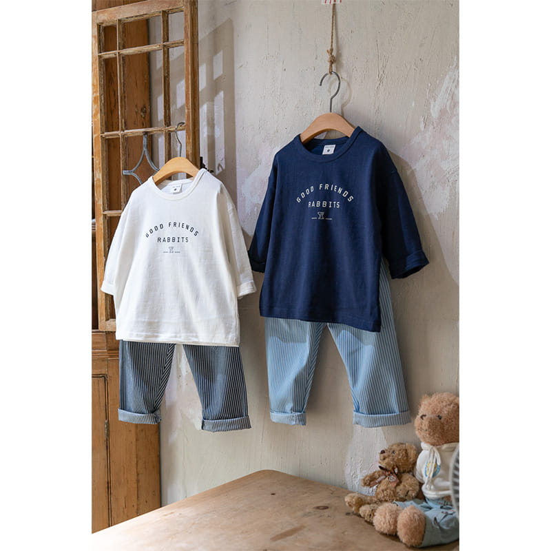 Raykids - Korean Children Fashion - #littlefashionista - Good Friends Denim Top Bottom Set - 2