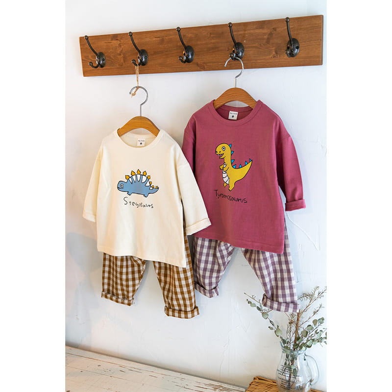 Raykids - Korean Children Fashion - #magicofchildhood - Three Dino Check Top Bottom Set - 3