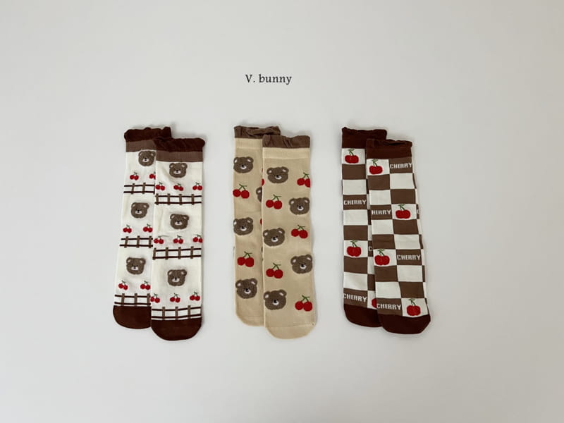 V Bunny - Korean Children Fashion - #designkidswear - Cherry Socks Set - 9