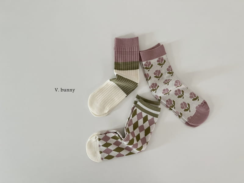 V Bunny - Korean Children Fashion - #littlefashionista - Diamond Socks Set - 2