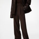 high waist one pleated wide trousers