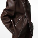 oversized chunky zipped vegan leather biker jacket