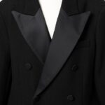 LUX Tuxedo satin peaked lapel tweed double breasted coat