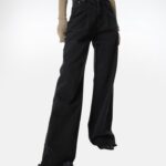 pin ~ tuck detail wide black jeans