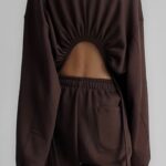 back less shirred detail strap detail hooded top