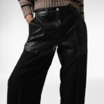 lambskin touch bi  fabric wide trousers