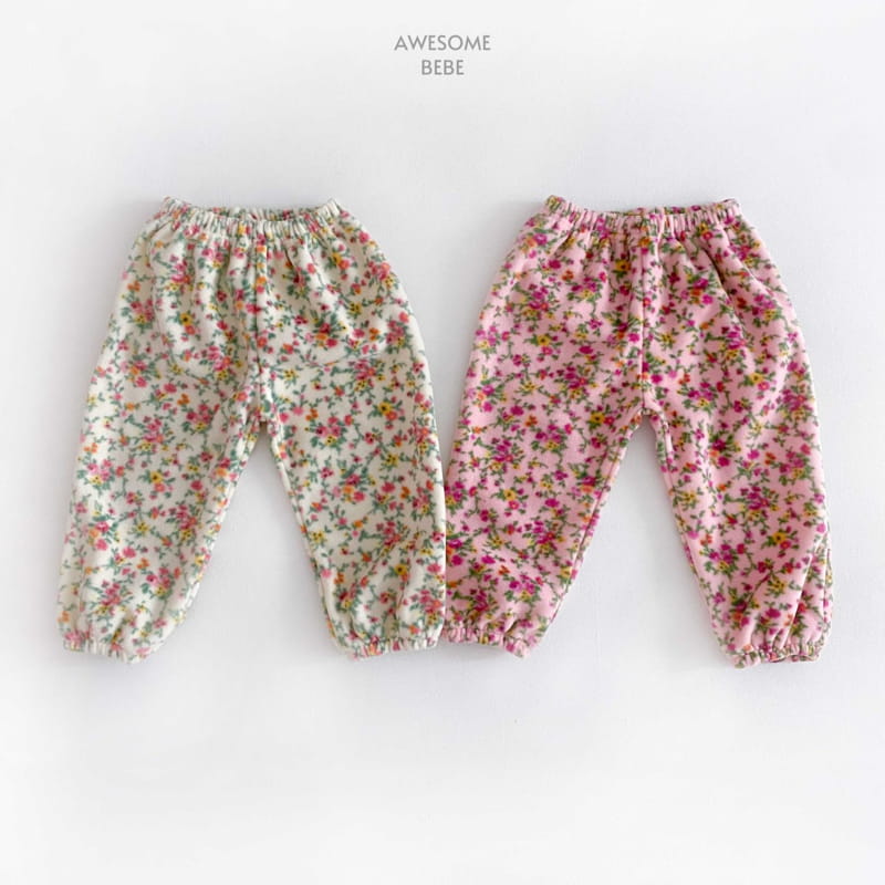 Awesome Bebe - Korean Children Fashion - #kidzfashiontrend - Flower Fleece Pants - 6