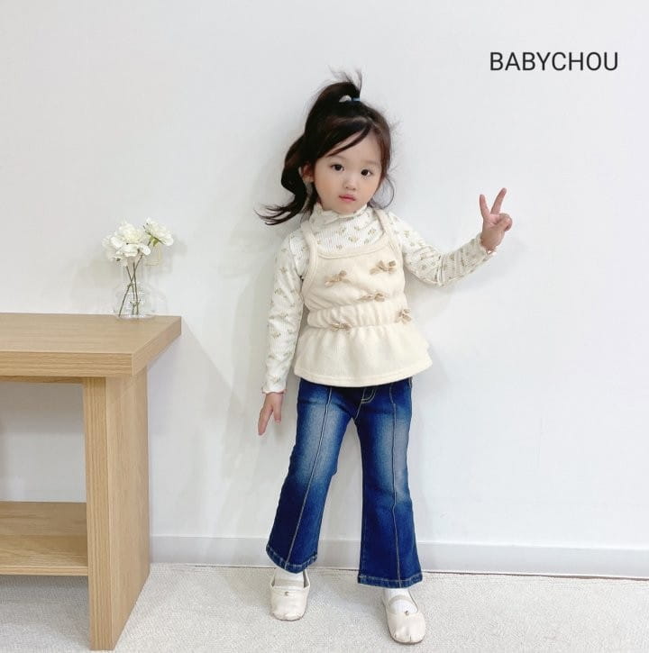 Babychou - Korean Children Fashion - #Kfashion4kids - Ribbon Denim Bootscut - 6