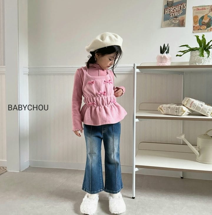 Babychou - Korean Children Fashion - #childofig - Ribbon Denim Bootscut - 12