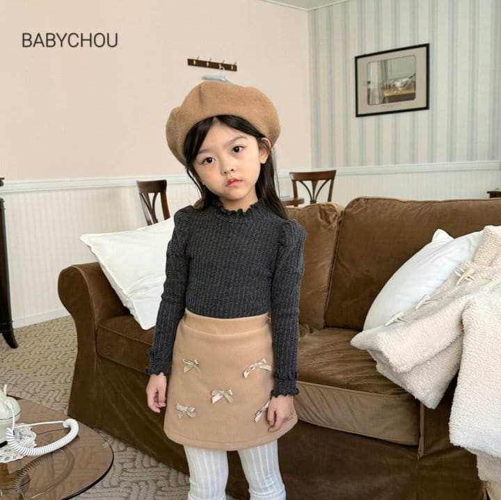 Babychou - Korean Children Fashion - #childofig - Check Ribbon Skirt - 4