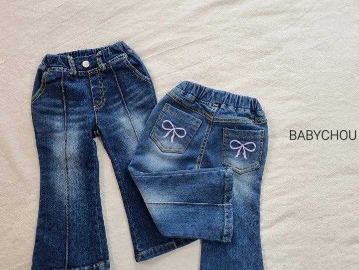 Babychou - Korean Children Fashion - #discoveringself - Ribbon Denim Bootscut