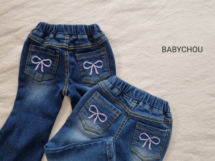 Babychou - Korean Children Fashion - #kidsshorts - Ribbon Denim Bootscut - 3