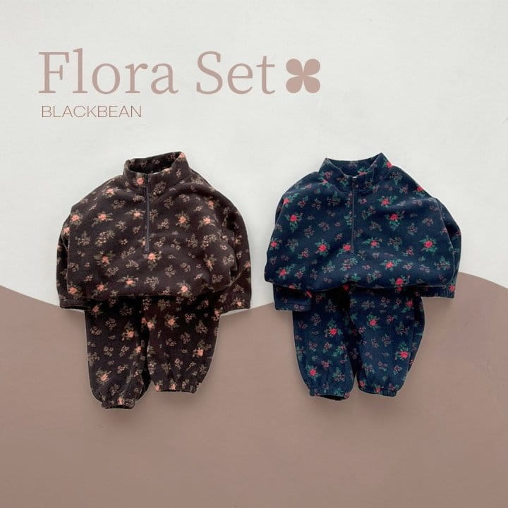 Black Bean - Korean Children Fashion - #Kfashion4kids - Floral Fleece Top Bottom Set - 8