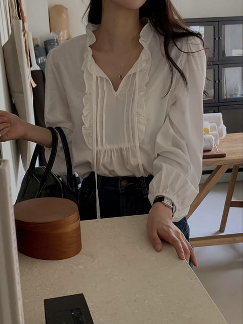 Dress Room - Korean Women Fashion - #momslook - Cow Frill Blouse