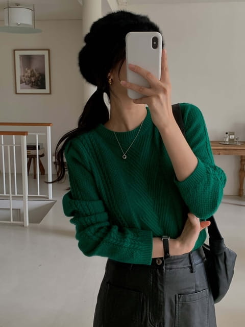 Dress Room - Korean Women Fashion - #vintageinspired - Forest Cable Knit Tee - 9