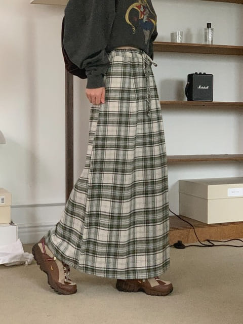 Jkichi - Korean Women Fashion - #momslook - Check Long Skirt - 11