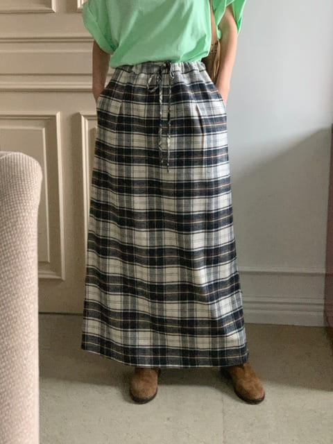 Jkichi - Korean Women Fashion - #momslook - Check Long Skirt - 3