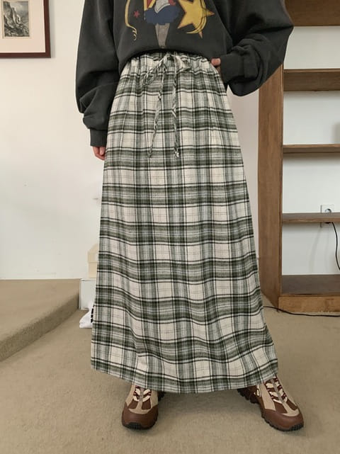 Jkichi - Korean Women Fashion - #momslook - Check Long Skirt - 7