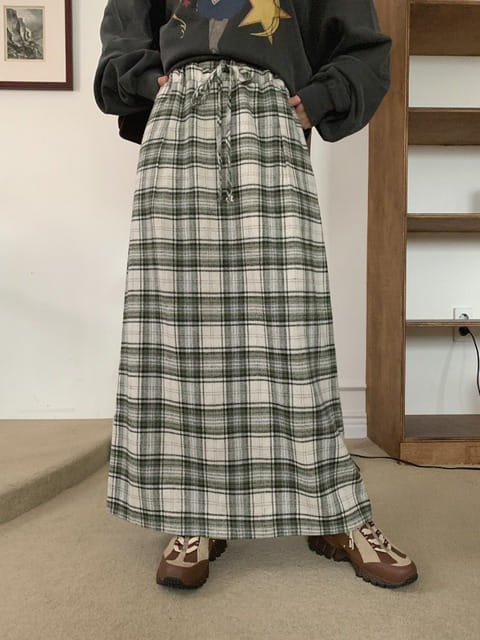 Jkichi - Korean Women Fashion - #momslook - Check Long Skirt - 9