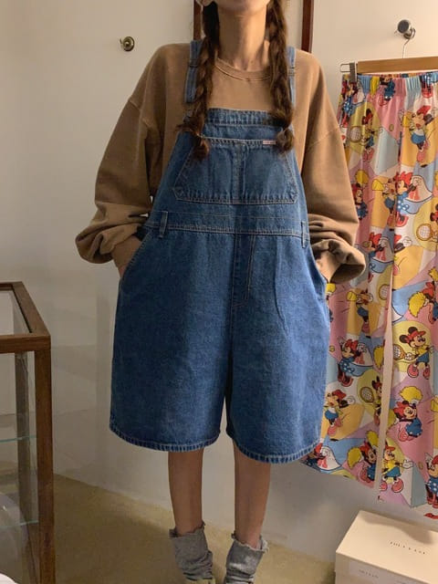 Jkichi - Korean Women Fashion - #momslook - Big Dungarees Shorts