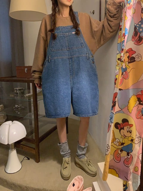 Jkichi - Korean Women Fashion - #momslook - Big Dungarees Shorts - 3