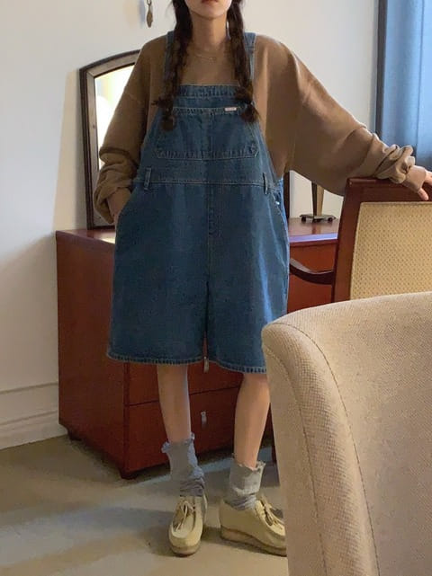 Jkichi - Korean Women Fashion - #momslook - Big Dungarees Shorts - 9