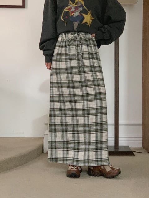 Jkichi - Korean Women Fashion - #womensfashion - Check Long Skirt - 10