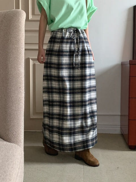 Jkichi - Korean Women Fashion - #momslook - Check Long Skirt - 4