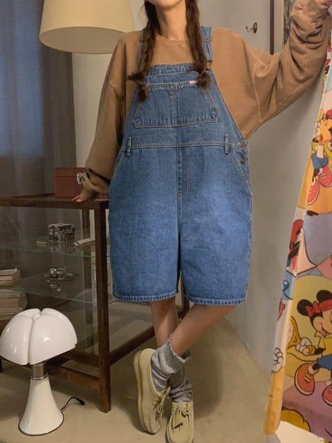 Jkichi - Korean Women Fashion - #momslook - Big Dungarees Shorts - 4