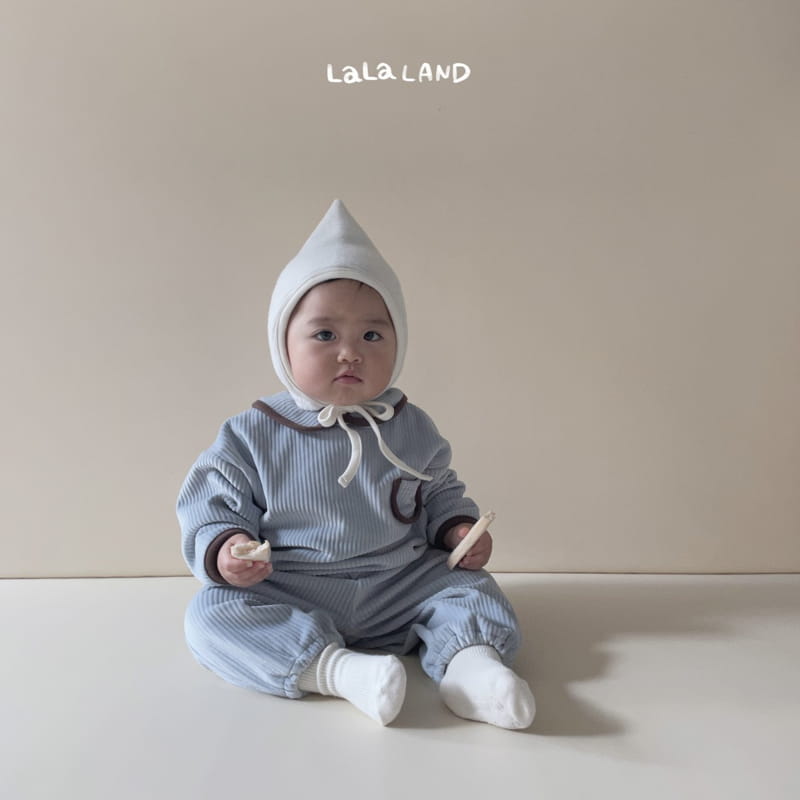 Lalaland - Korean Baby Fashion - #babyfever - Bebe Roa Collar Top Bottom Set - 3