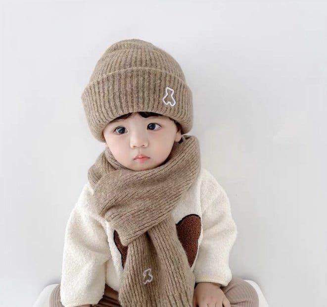 Miso - Korean Children Fashion - #childrensboutique - Embroidery Hat Muffler Set - 3