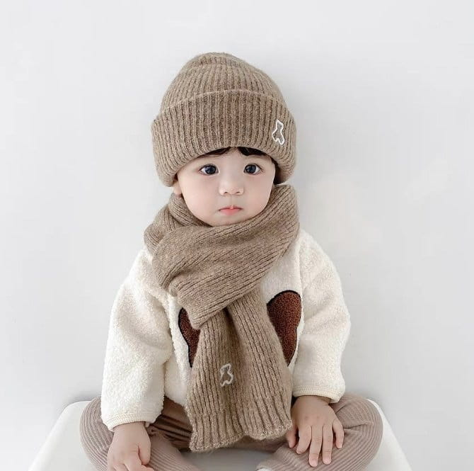 Miso - Korean Children Fashion - #childrensboutique - Embroidery Hat Muffler Set - 4