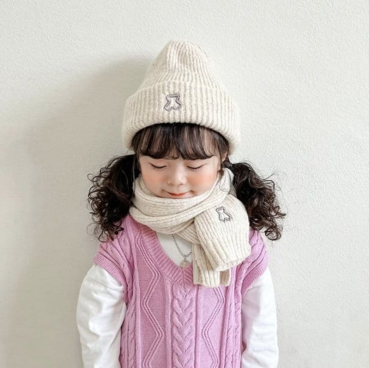 Miso - Korean Children Fashion - #fashionkids - Embroidery Hat Muffler Set - 6