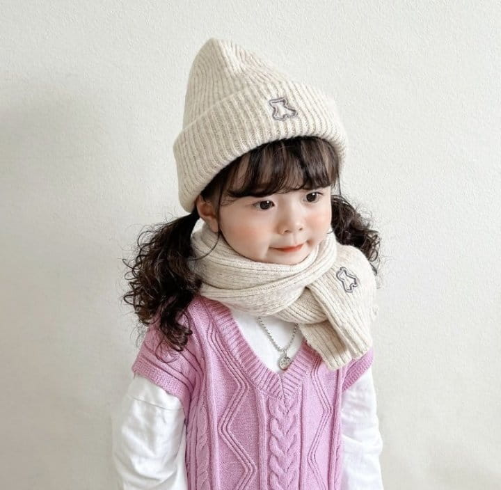 Miso - Korean Children Fashion - #kidsshorts - Embroidery Hat Muffler Set - 7